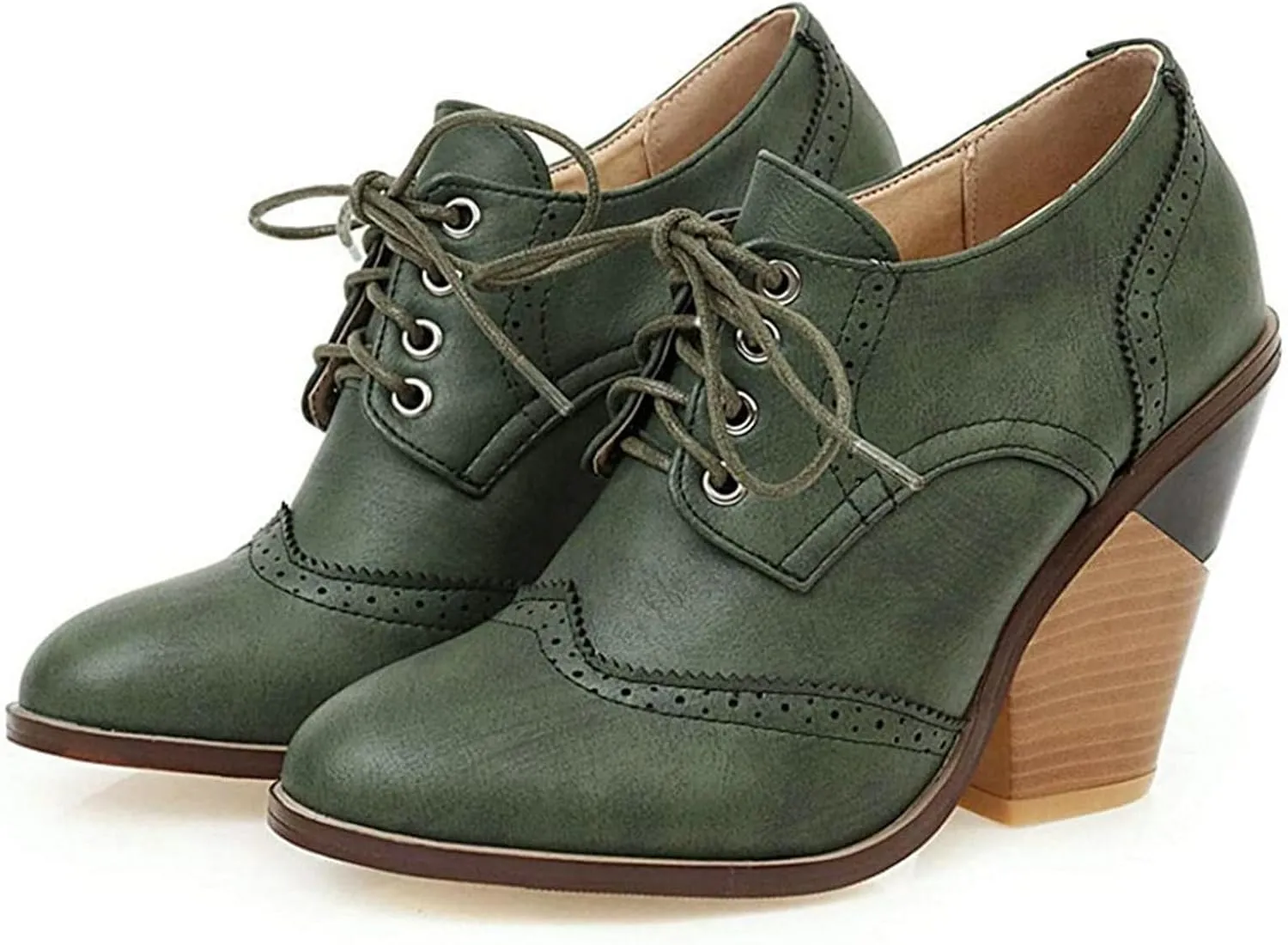 KysBloes Women's Wingtip Oxford Lace Up Shoes Chunky Block Heel Vintage Brogues Classic Closed Toe Saddle Shoes Gift Booties