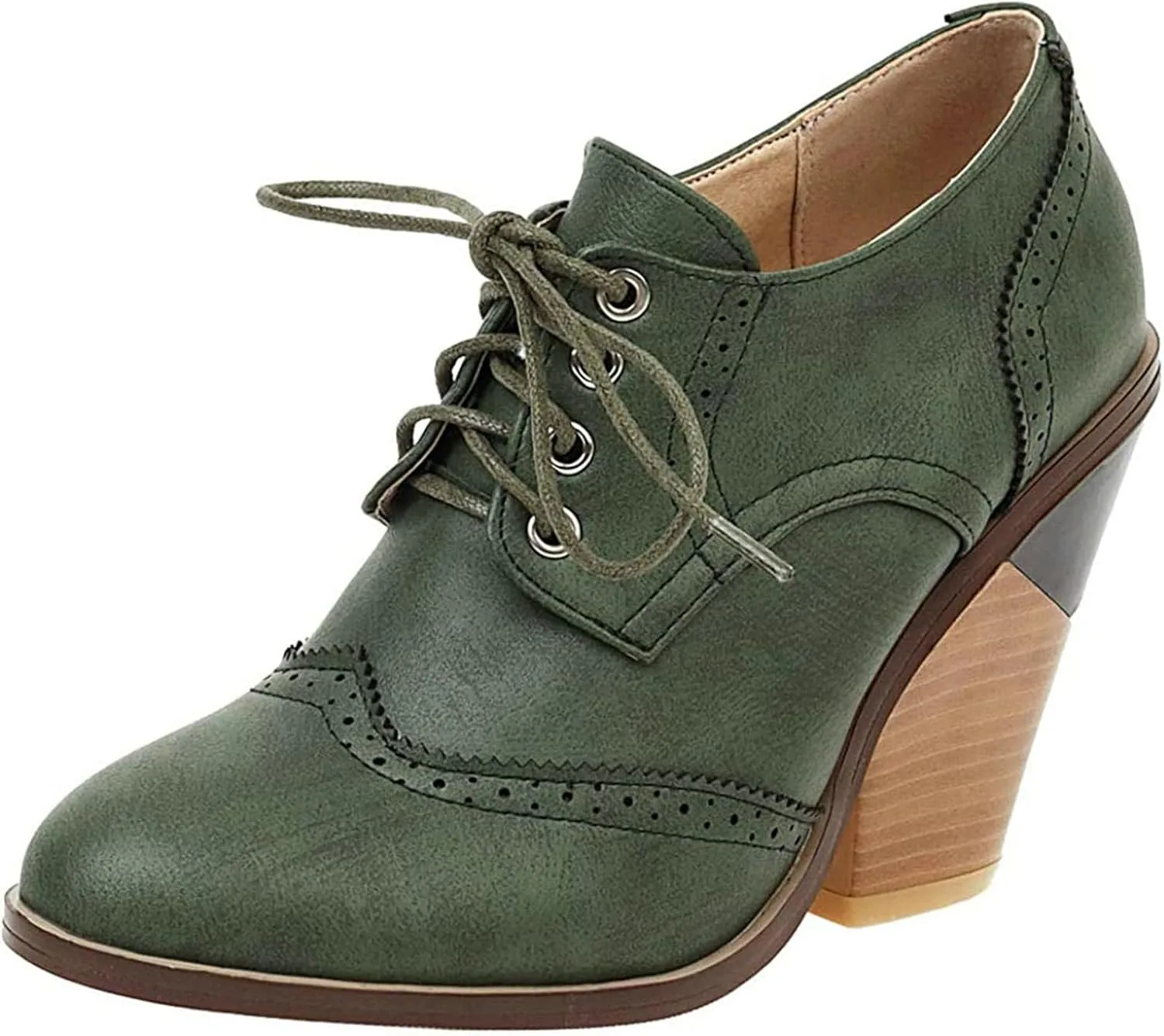 KysBloes Women's Wingtip Oxford Lace Up Shoes Chunky Block Heel Vintage Brogues Classic Closed Toe Saddle Shoes Gift Booties