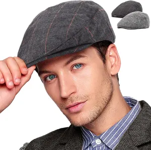 LADYBRO 2Pack Adjustable Newsboy Hats for Men Flat Cap Irish Cabbie Wool Blend Tweed