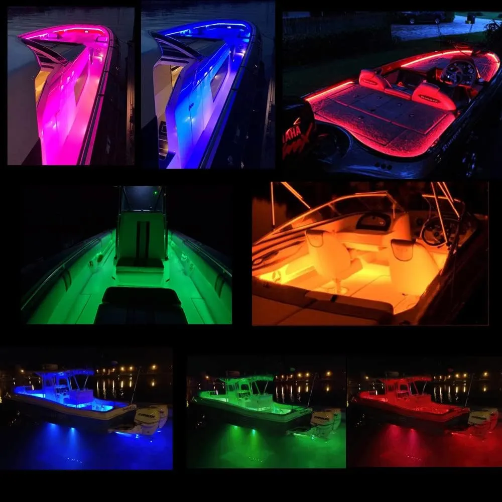 LED Boat Strip Lights, 12v 40FT Multi-Color Marine Pontoon Led Lights, Waterproof Boat Interior Light, Boats Deck Gunnel Hull Trailer Courtesy Light Strip, Night Fishing Lighting for Bass Jon Yacht