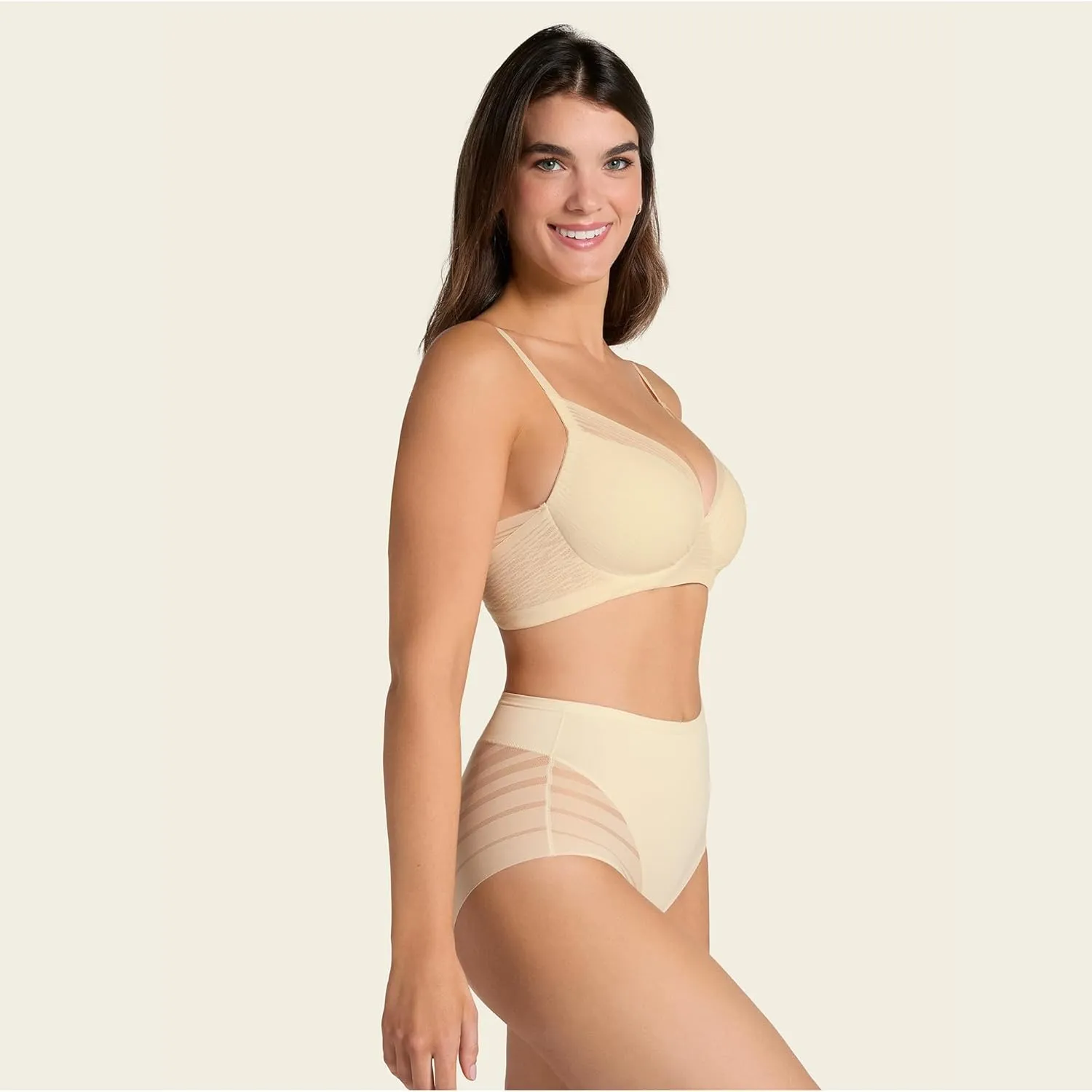 Leonisa High Waisted Invisible Tummy Control Shapewear for Women - Stripe Lace Ladies Underwear Panties
