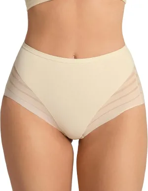 Leonisa High Waisted Invisible Tummy Control Shapewear for Women - Stripe Lace Ladies Underwear Panties