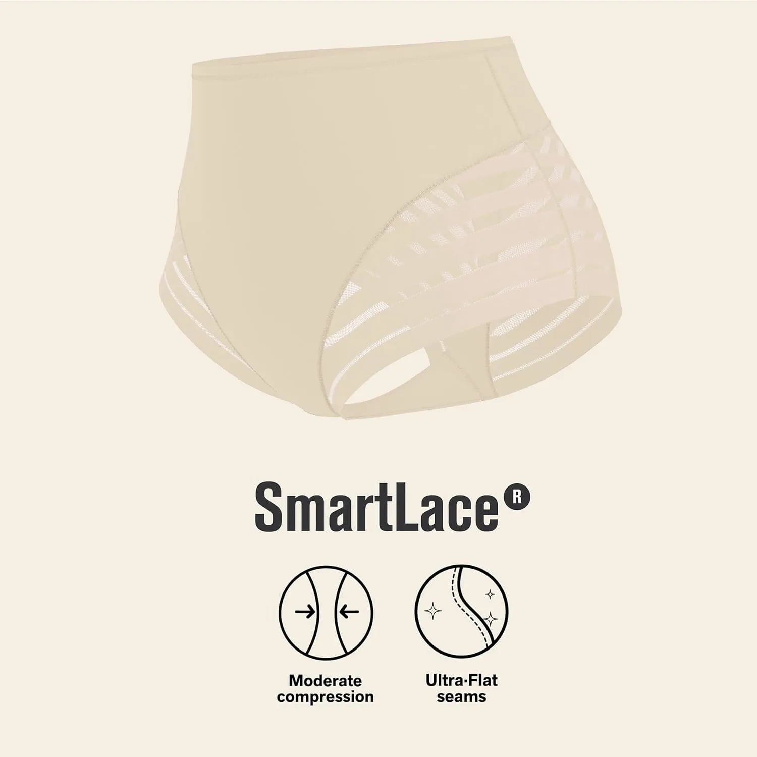 Leonisa High Waisted Invisible Tummy Control Shapewear for Women - Stripe Lace Ladies Underwear Panties