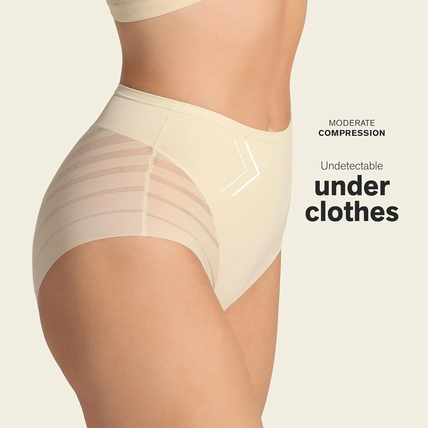 Leonisa High Waisted Invisible Tummy Control Shapewear for Women - Stripe Lace Ladies Underwear Panties