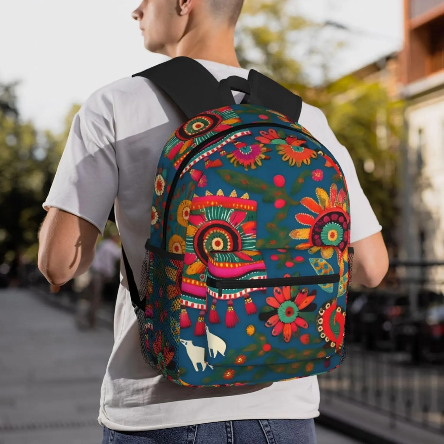 Lightweight Laptop Backpack,Casual Daypack Travel Backpack Bookbag Work Bag for Men and Women-Mexican Folk Art Boho