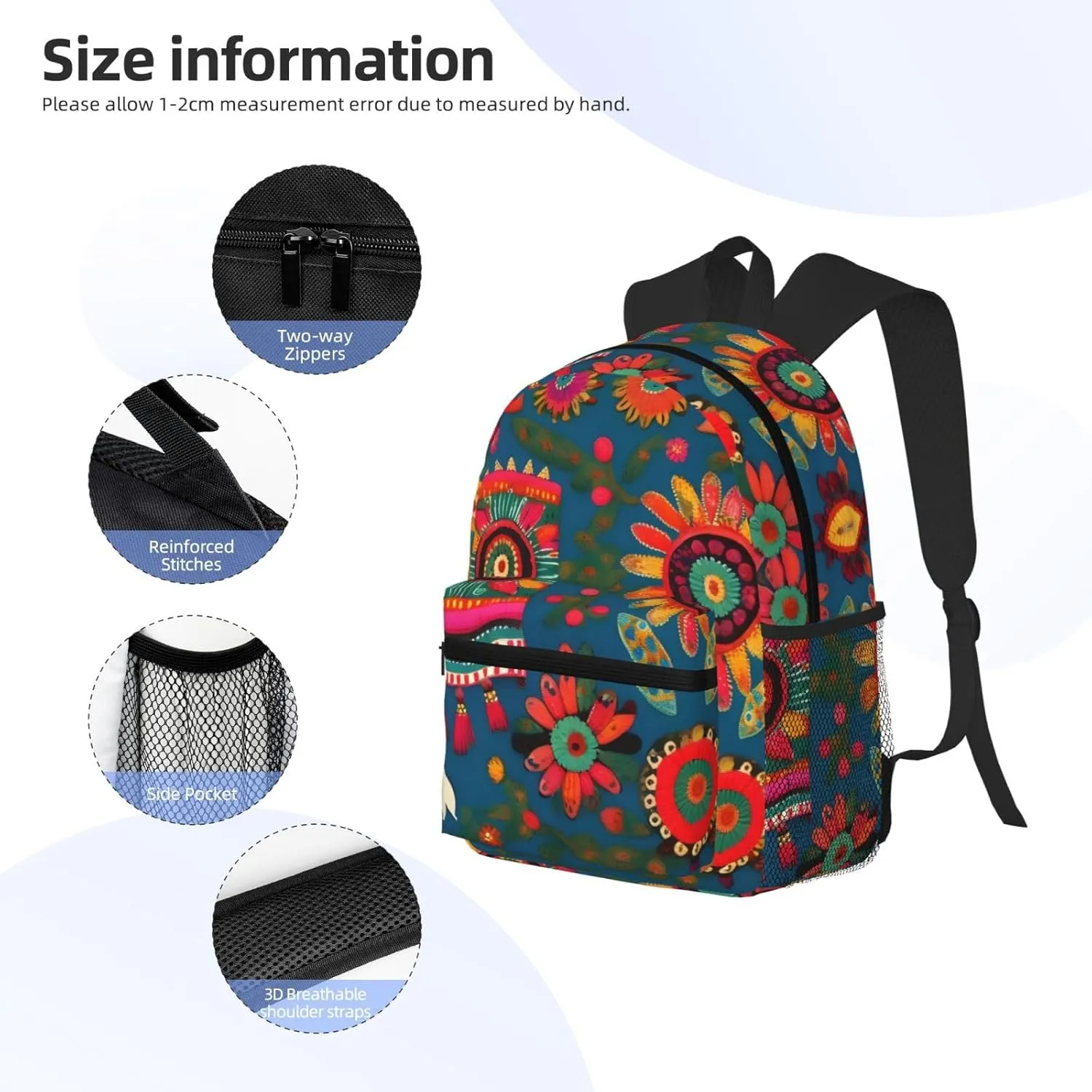 Lightweight Laptop Backpack,Casual Daypack Travel Backpack Bookbag Work Bag for Men and Women-Mexican Folk Art Boho