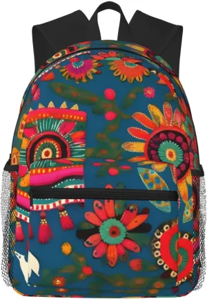 Lightweight Laptop Backpack,Casual Daypack Travel Backpack Bookbag Work Bag for Men and Women-Mexican Folk Art Boho