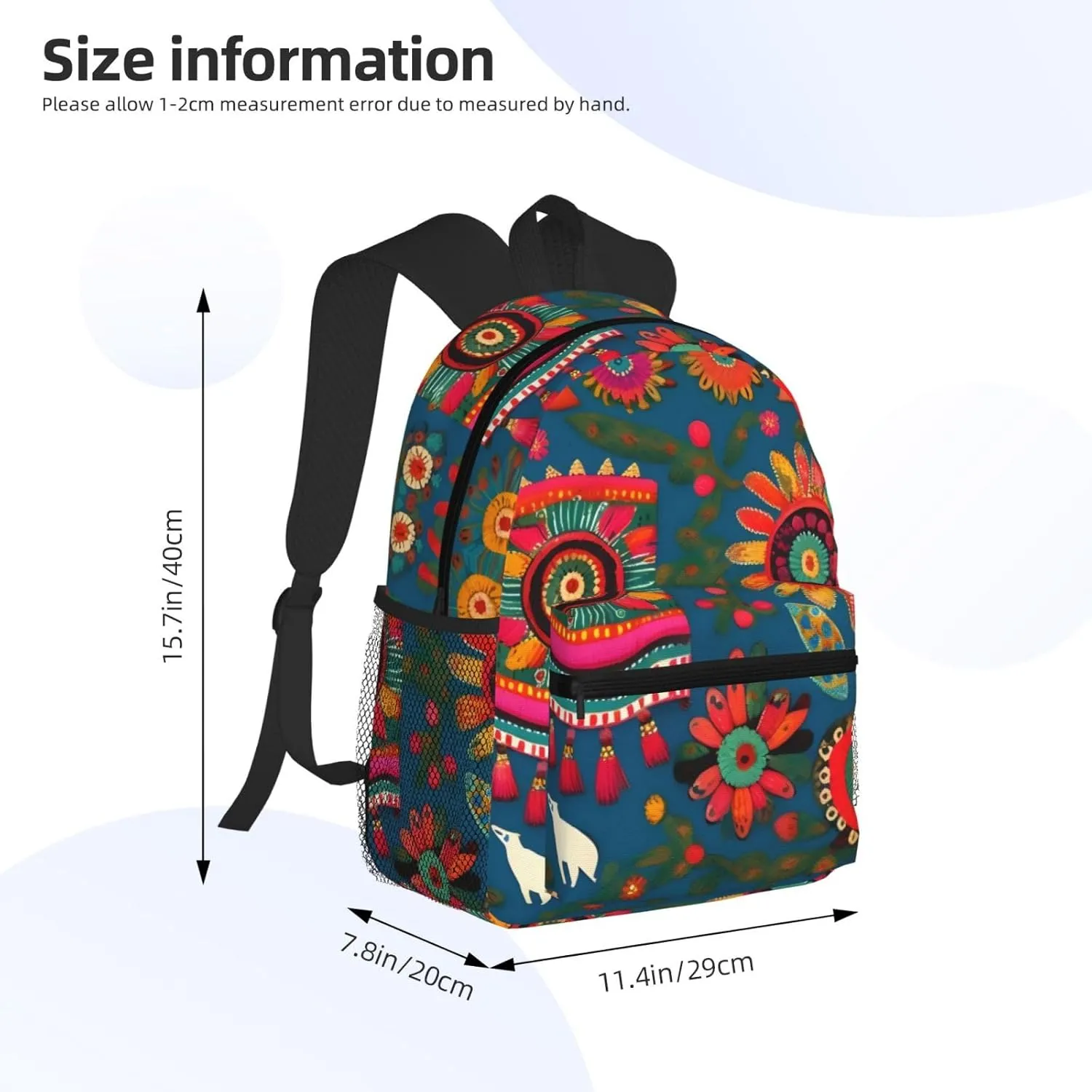 Lightweight Laptop Backpack,Casual Daypack Travel Backpack Bookbag Work Bag for Men and Women-Mexican Folk Art Boho