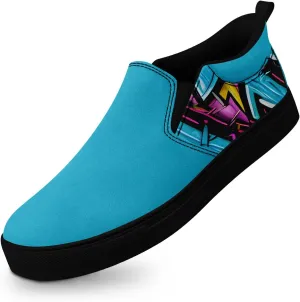 Low-top Slip-On Sneakers for Men, Women's Comfortable Flat Canvas Shoes Casual Loafers with Graffiti Style Design
