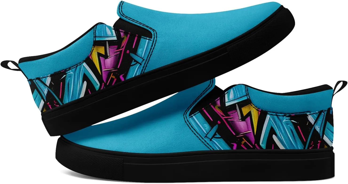 Low-top Slip-On Sneakers for Men, Women's Comfortable Flat Canvas Shoes Casual Loafers with Graffiti Style Design
