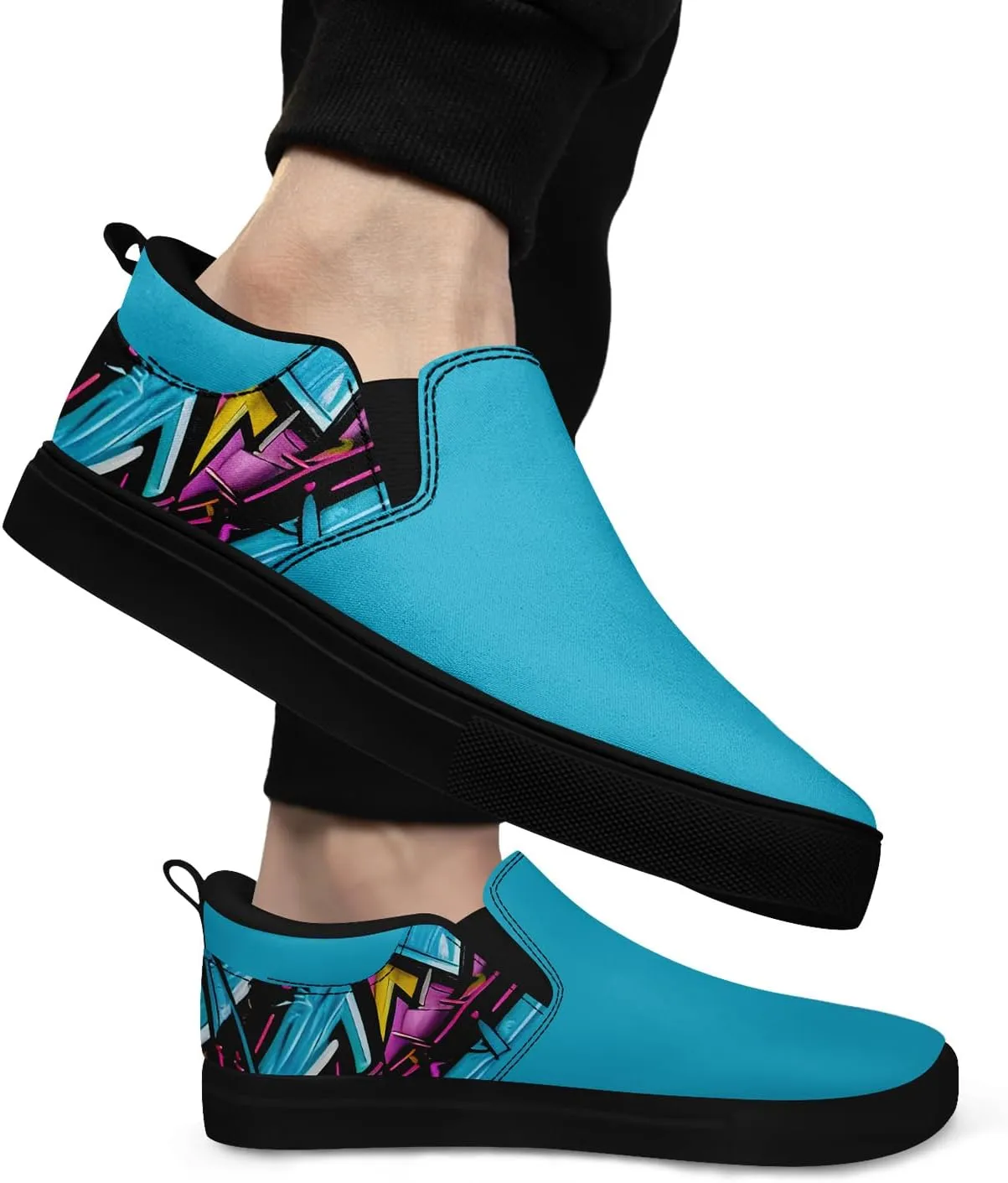 Low-top Slip-On Sneakers for Men, Women's Comfortable Flat Canvas Shoes Casual Loafers with Graffiti Style Design
