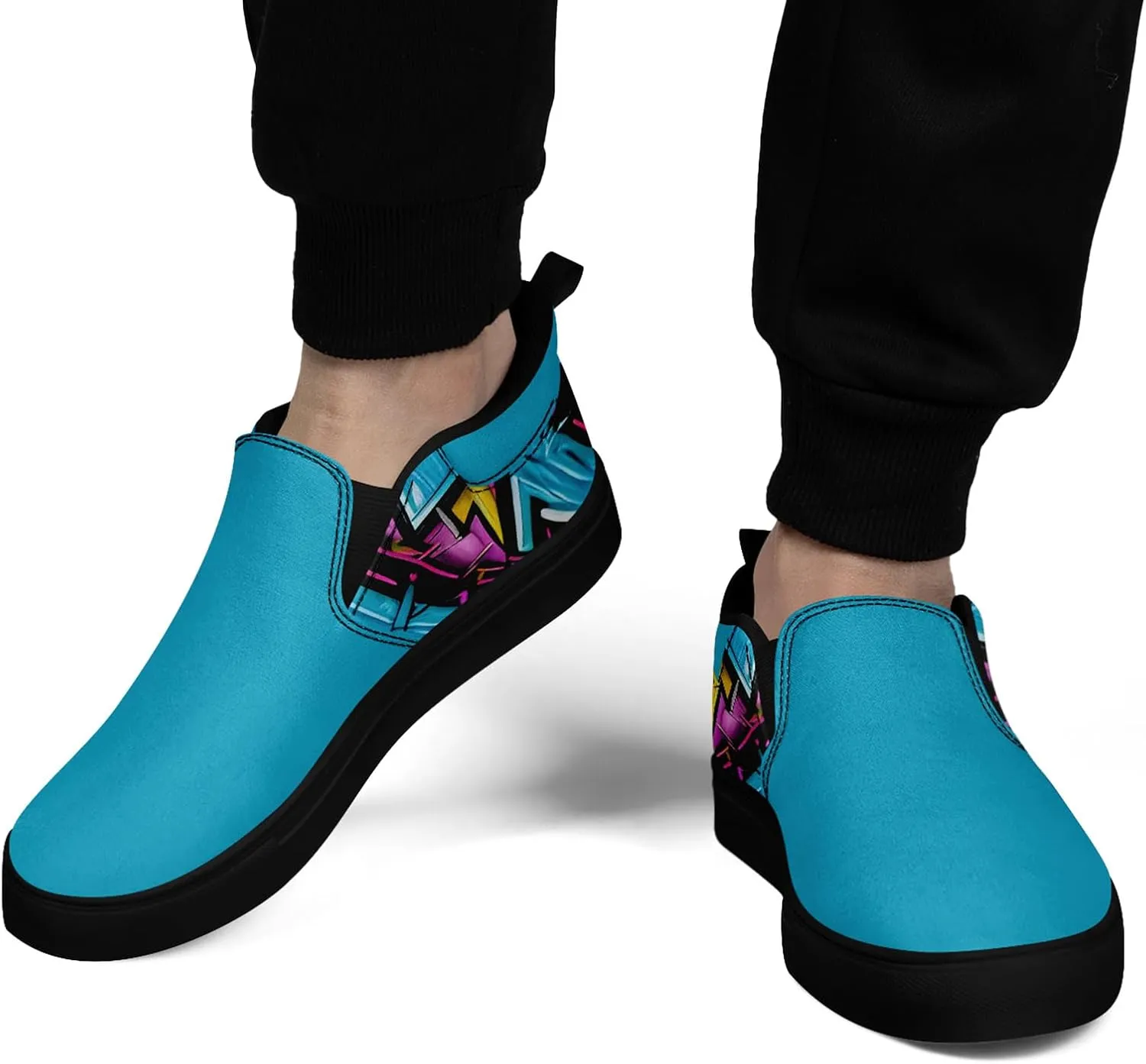 Low-top Slip-On Sneakers for Men, Women's Comfortable Flat Canvas Shoes Casual Loafers with Graffiti Style Design