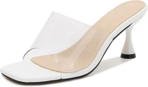 Lymphvity Clear Heeled Sandals for Women Kitten Heels Sandals Open Square Toe Transparent High Heel Mule Sandals Slip On Party Dress Shoes