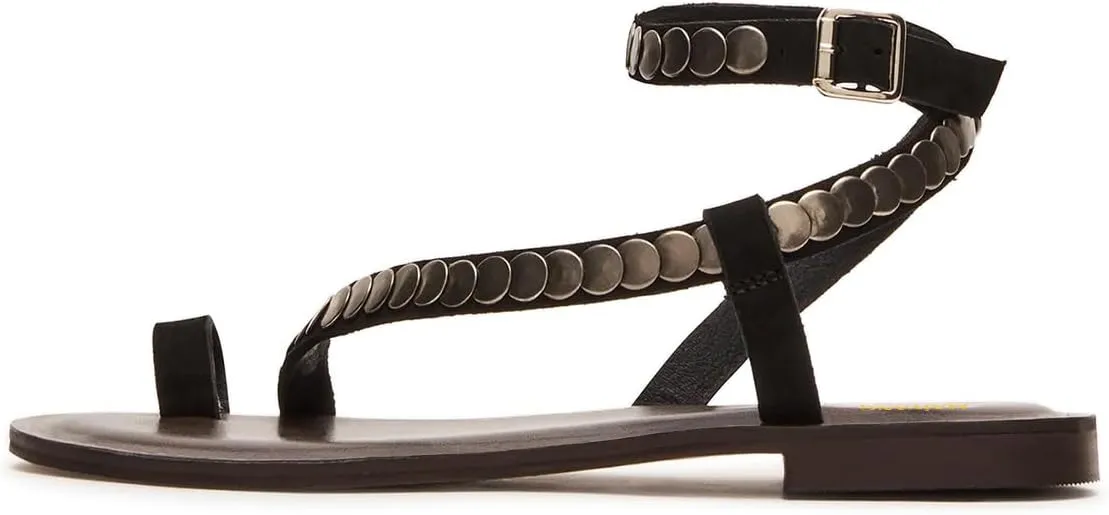 Maiyang Women Fashion Studded Strappy Toe Ring Flat Sandals Soft Insole Ankle Strap Buckle Summer Vacation Casual Dress Shoes Size 4-16 US