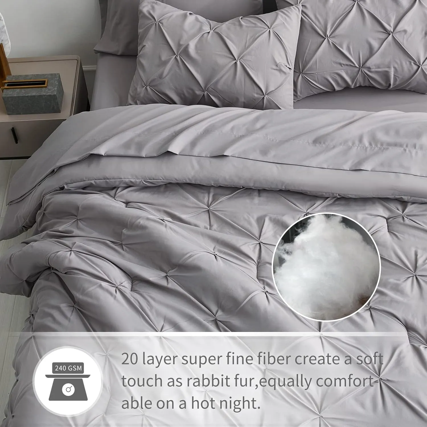 Maple&Stone King Comforter Set - 7 Pieces Pintuck Bed in A Bag King Pleat Pinch - Comforters King Size - Comforter Set with Flat Sheet, Fitted Sheet and Pillowcases & Shams
