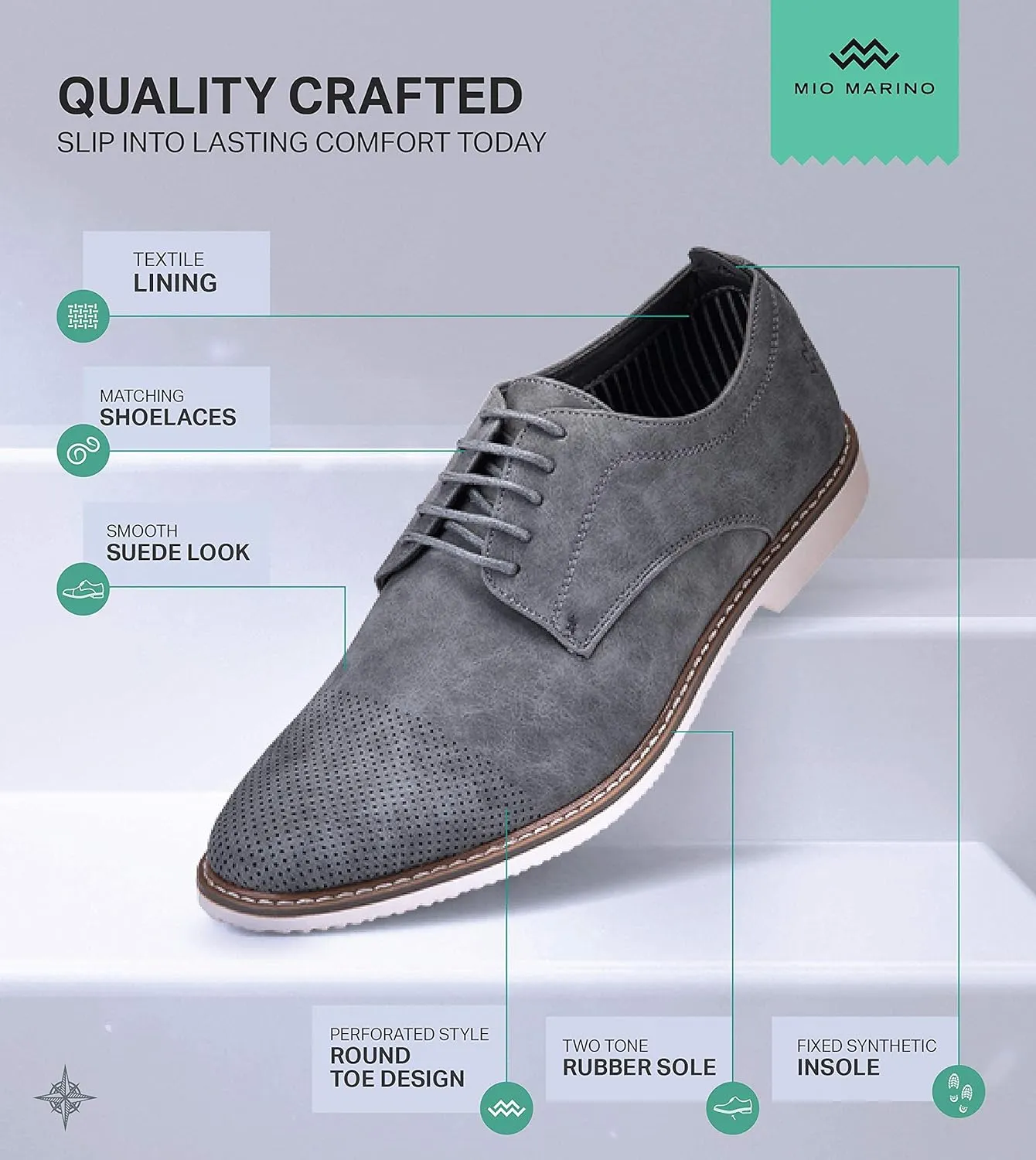 Marino Men's Oxfords Casual Dress Shoes - Comfortable and Breathable Premium Leather Shoe with Rubber Sole