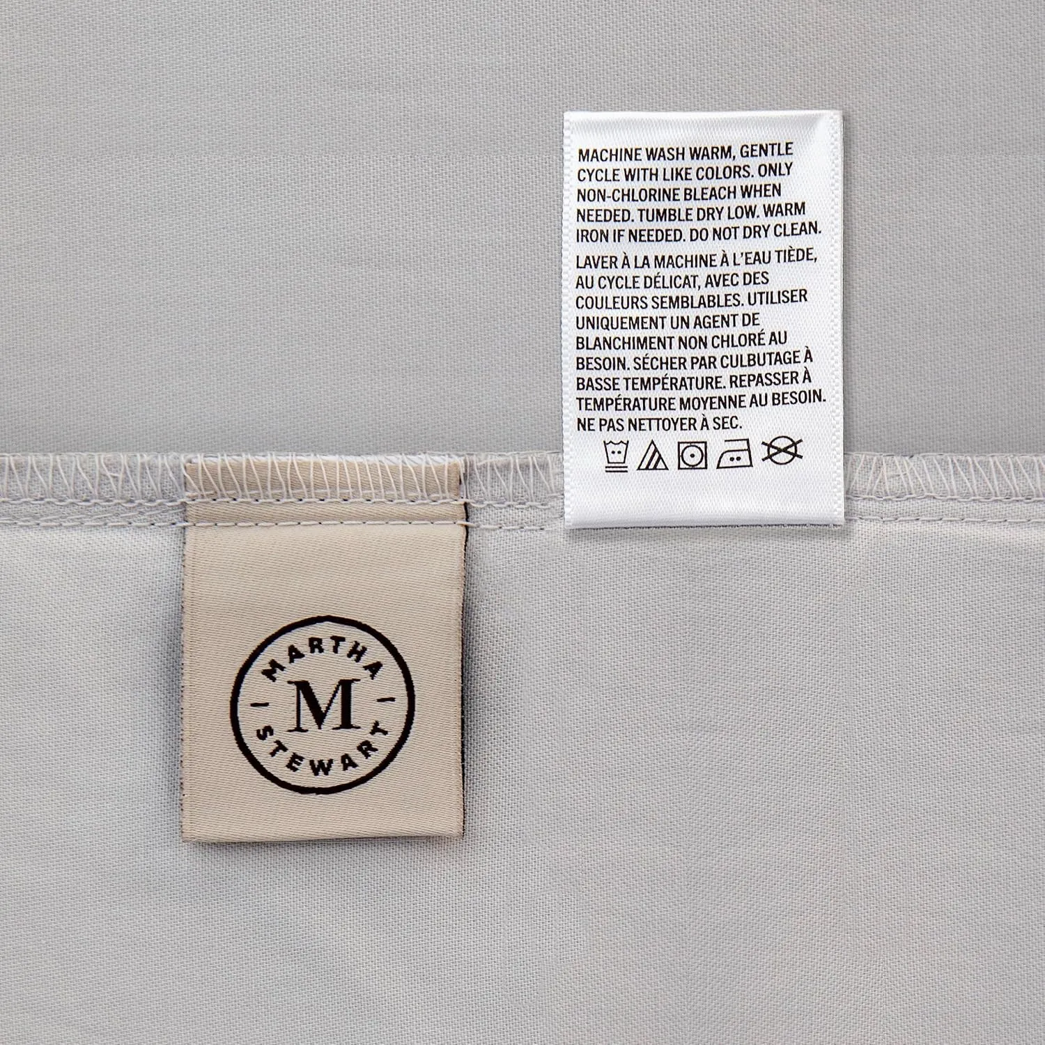 MARTHA STEWART 100% Cotton Queen Sheet Set - 4 Piece, Soft, Smooth, Durable, Easy Care, 16" Deep Pocket Sheets, Sateen Sheets, 1 Flat, 1 Fitted, 2 Pillowcases, Light Grey
