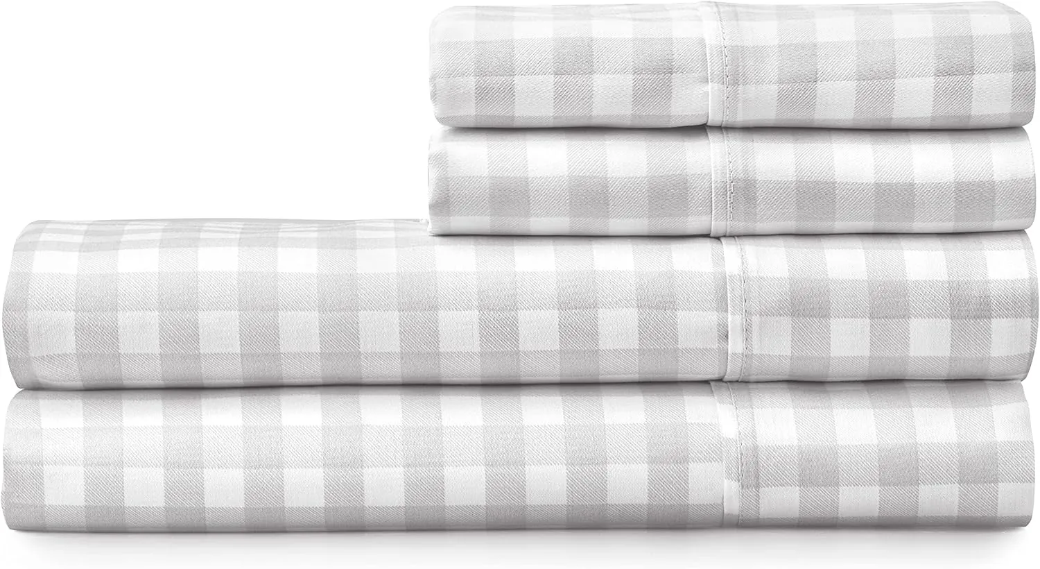 MARTHA STEWART 100% Cotton Queen Sheet Set - 4 Piece, Soft, Smooth, Durable, Easy Care, 16" Deep Pocket Sheets, Sateen Sheets, 1 Flat, 1 Fitted, 2 Pillowcases, Light Grey