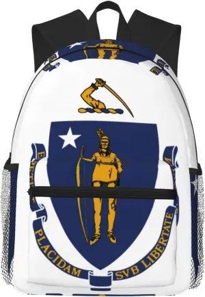 Massachusetts State Flag College Backpack For Women Men,Lightweight Travel Bag Backpack With Pockets for Women Men