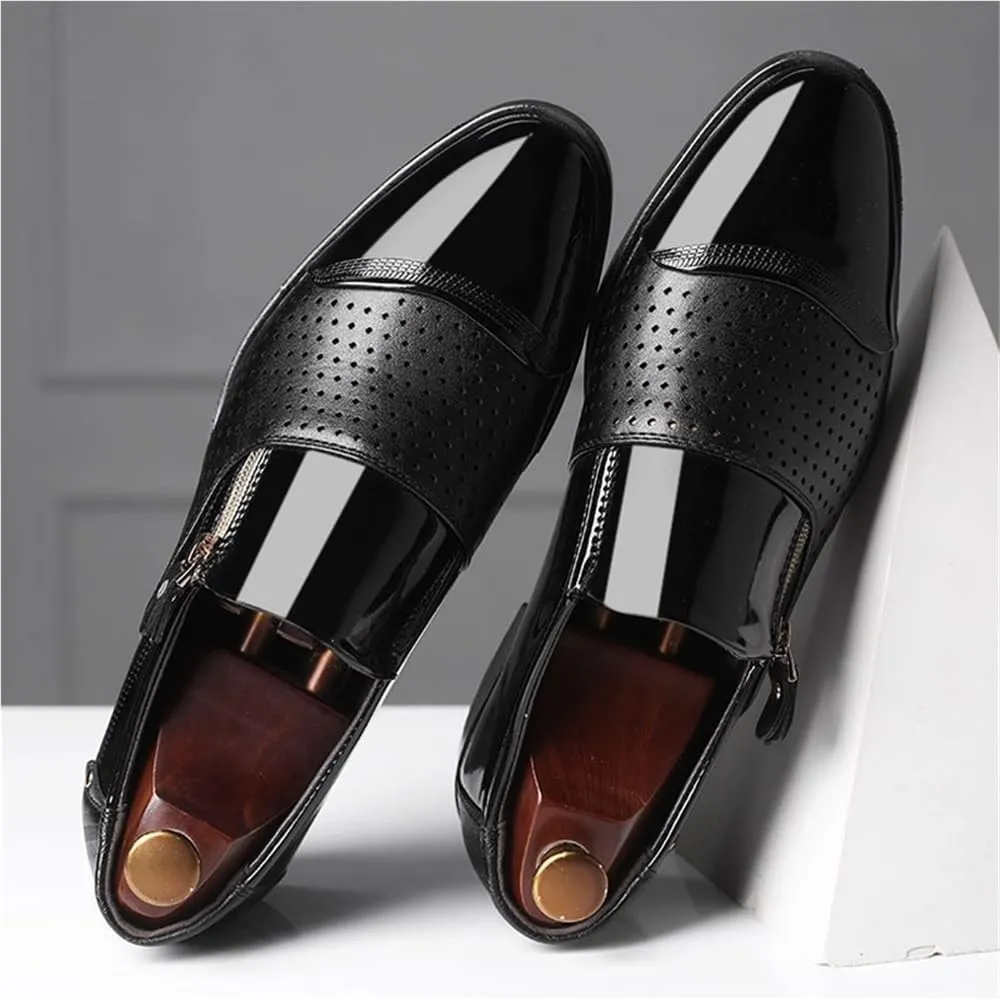 Men Breathable Hollow Oxford Dress Shoes PU Leather Low Top Classic Formal Business Wedding Comfortable