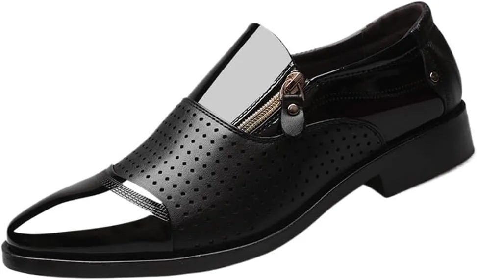 Men Breathable Hollow Oxford Dress Shoes PU Leather Low Top Classic Formal Business Wedding Comfortable