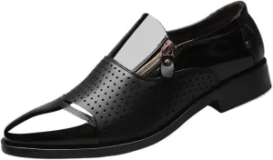 Men Breathable Hollow Oxford Dress Shoes PU Leather Low Top Classic Formal Business Wedding Comfortable