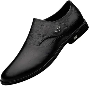 Men Leather Oxford Dress Shoes Breathable Slip On Low Heel Classic Vintage Business Formal Fashion Comfortable