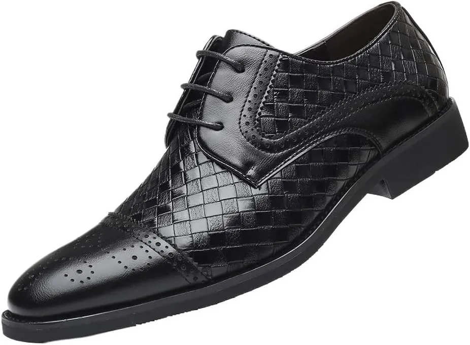 Men's Breathable Business Oxford Derby Modern Leather Business Casual Scale Pattern Comfort Formal Shoes