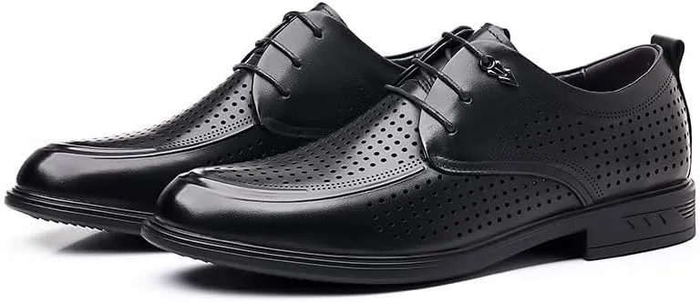 Mens Breathable Leather Dress Sandals Summer Perforated Genuine Leather Business Formal Office Oxford Shoes