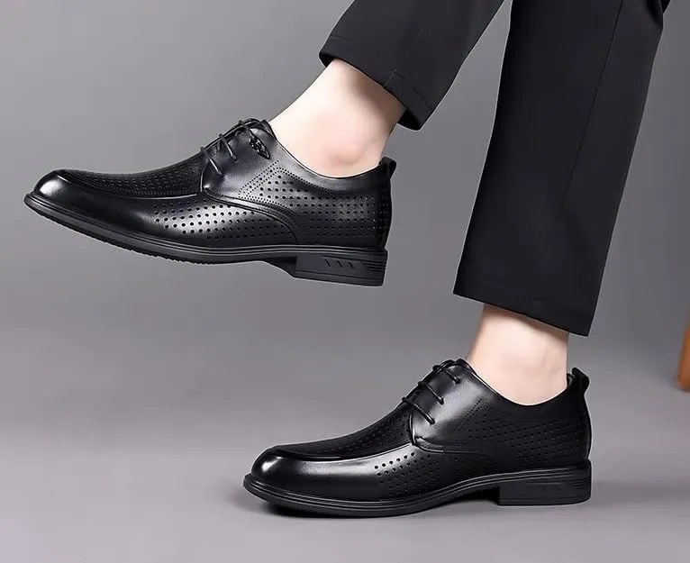 Mens Breathable Leather Dress Sandals Summer Perforated Genuine Leather Business Formal Office Oxford Shoes