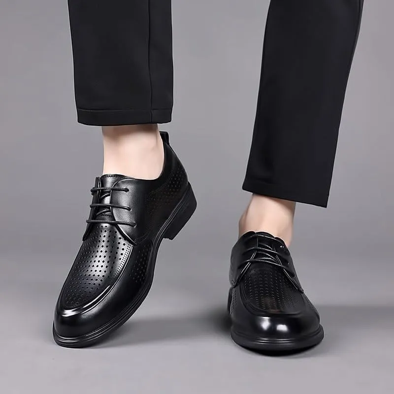 Mens Breathable Leather Dress Sandals Summer Perforated Genuine Leather Business Formal Office Oxford Shoes