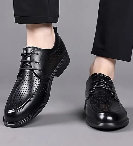 Mens Breathable Leather Dress Sandals Summer Perforated Genuine Leather Business Formal Office Oxford Shoes