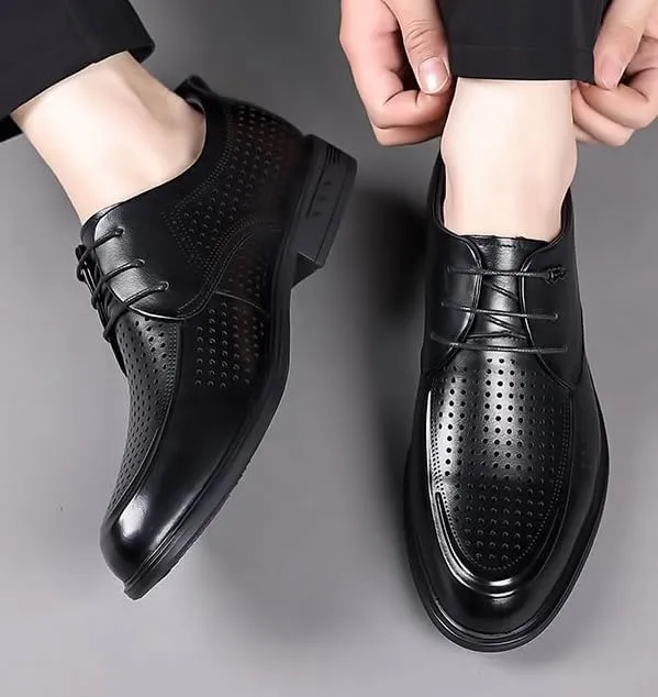 Mens Breathable Leather Dress Sandals Summer Perforated Genuine Leather Business Formal Office Oxford Shoes