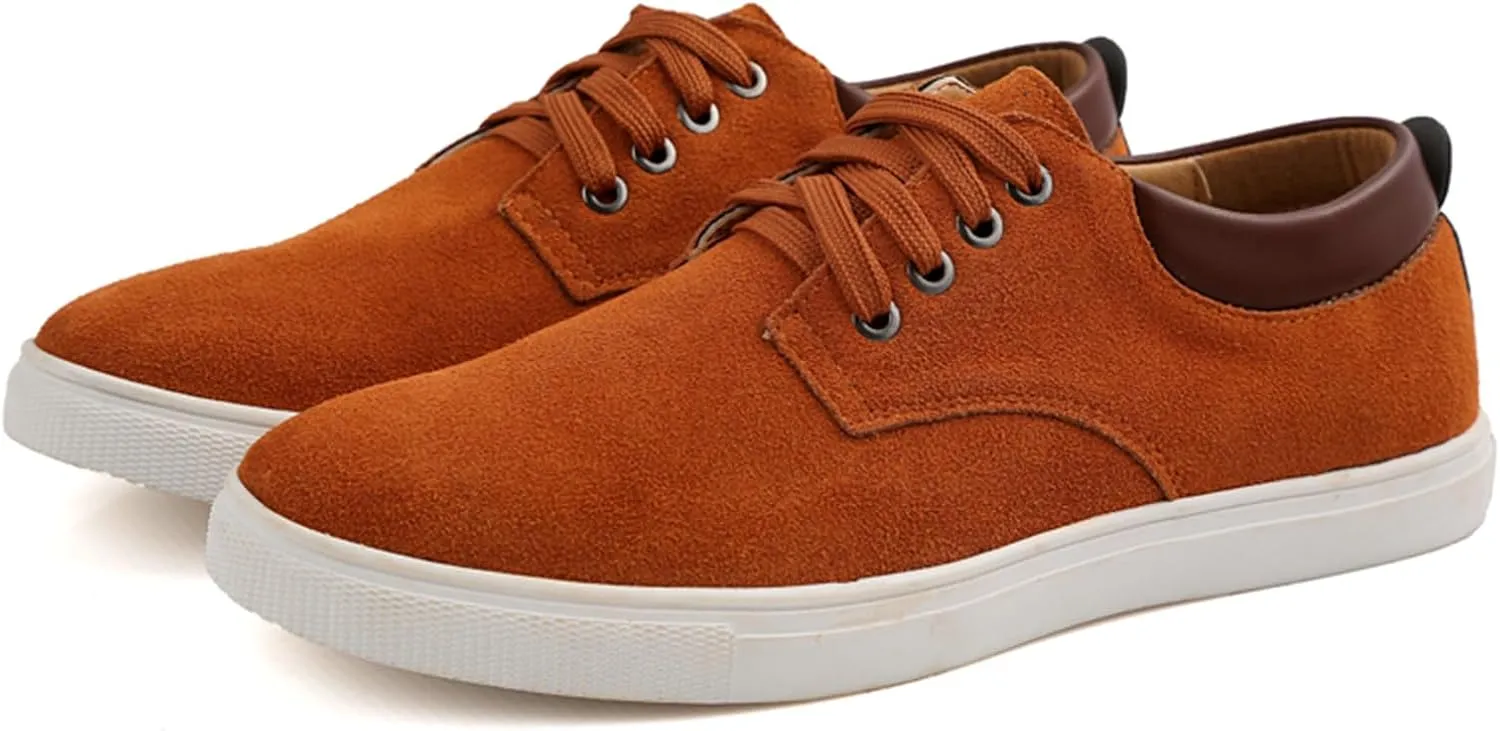 Men's Canvas Low Top Shoes Lace-Up Faux Suede Walking Loafer Shoes Fashion Casual Sneakers Lightweight Flat Driving Shoes