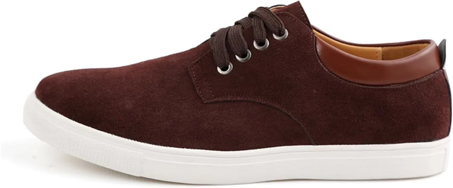 Men's Canvas Low Top Shoes Lace-Up Faux Suede Walking Loafer Shoes Fashion Casual Sneakers Lightweight Flat Driving Shoes