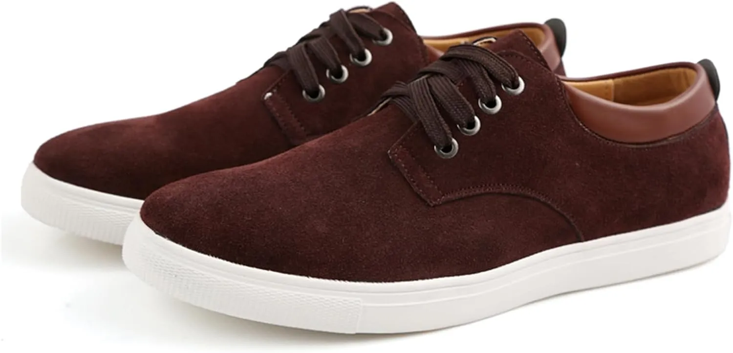 Men's Canvas Low Top Shoes Lace-Up Faux Suede Walking Loafer Shoes Fashion Casual Sneakers Lightweight Flat Driving Shoes