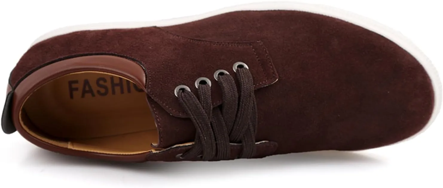Men's Canvas Low Top Shoes Lace-Up Faux Suede Walking Loafer Shoes Fashion Casual Sneakers Lightweight Flat Driving Shoes