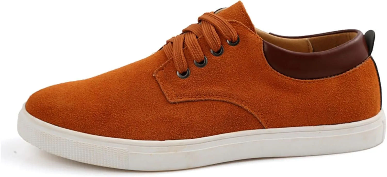 Men's Canvas Low Top Shoes Lace-Up Faux Suede Walking Loafer Shoes Fashion Casual Sneakers Lightweight Flat Driving Shoes