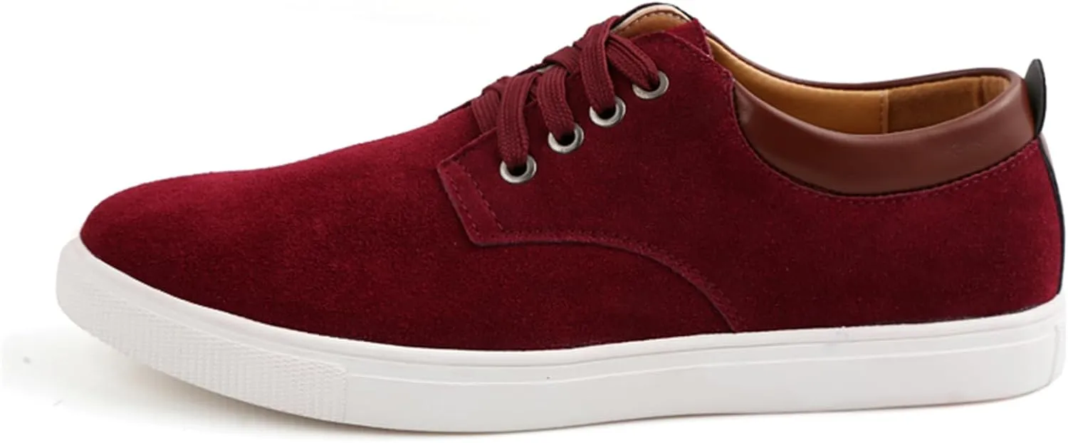 Men's Canvas Low Top Shoes Lace-Up Faux Suede Walking Loafer Shoes Fashion Casual Sneakers Lightweight Flat Driving Shoes