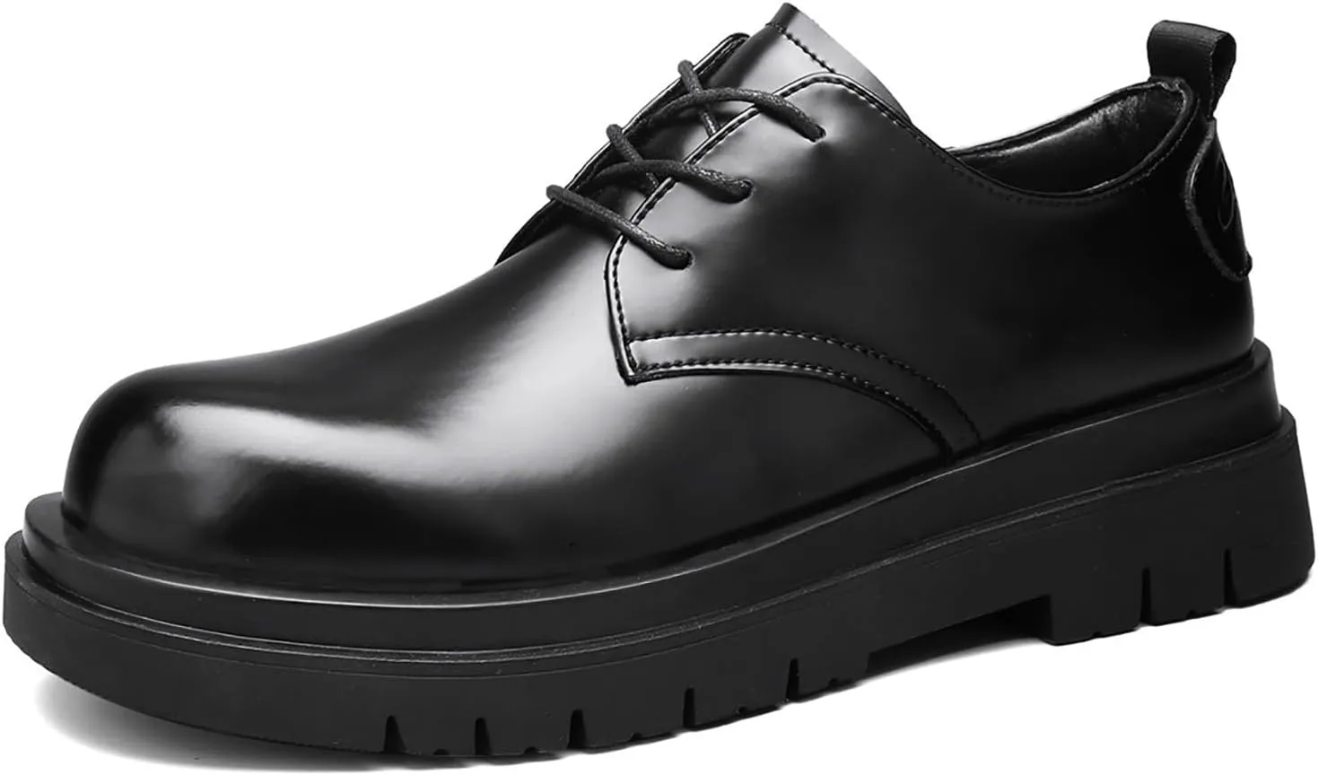 Men's Classic Leather Lace Up Platform Derby Oxfords Black Round Toe Slip Resistant Low Top Lug Sole Oxford Shoes Comfortable Work Business Dress Shoes