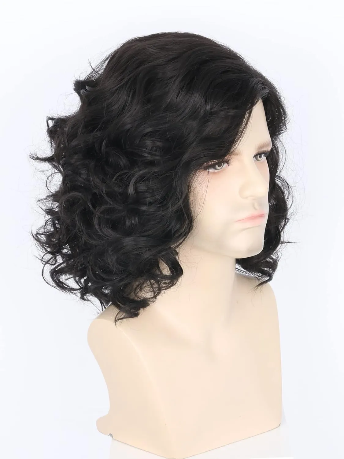 Men's Costume Wig Black Fluffy Short Curly Wig for Halloween Cosplay Costume Wig