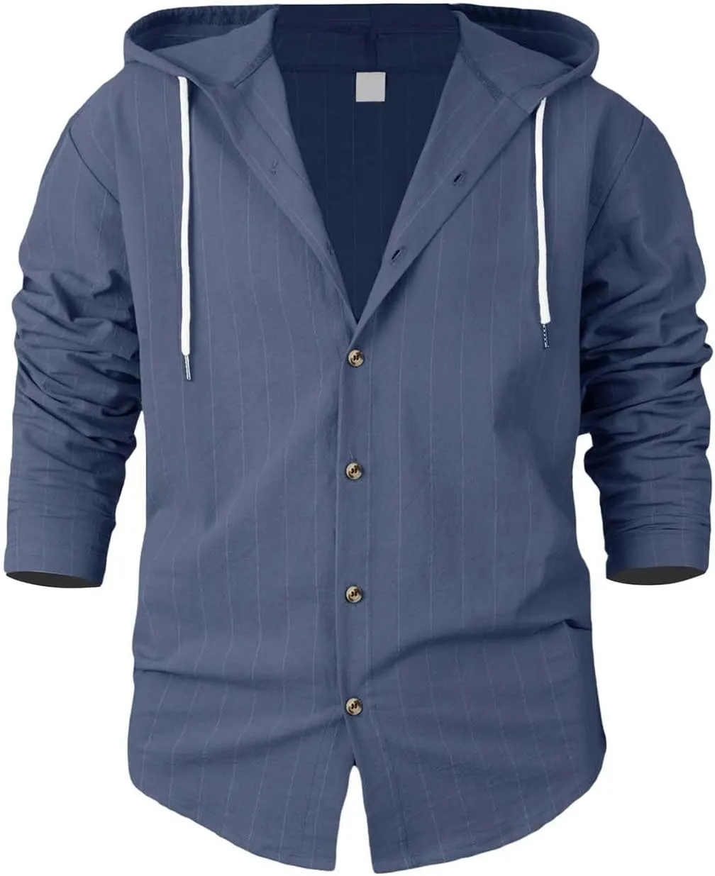 Mens Cotton Linen Hoodies Striped Casual Long Sleeve V Neck Button Down Hooded Shirts Hawaiian Beach Yoga Sweatshirts
