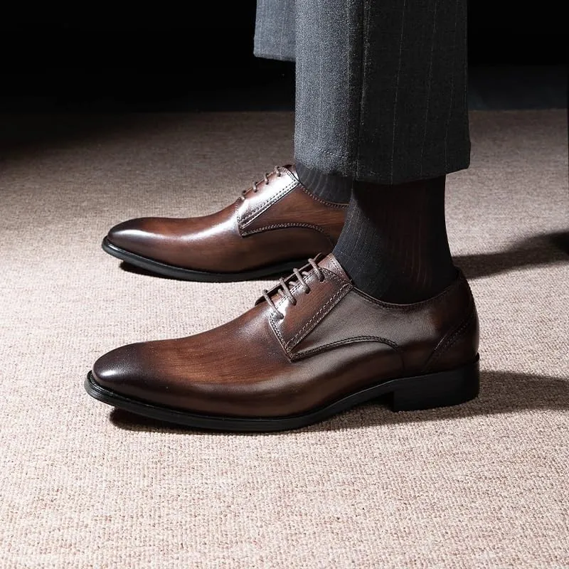 Men's Derby Shoes Pointed-Toe Dress Shoes for Men Soft Leather Oxfords Wedding Office Business