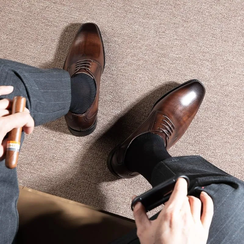 Men's Derby Shoes Pointed-Toe Dress Shoes for Men Soft Leather Oxfords Wedding Office Business