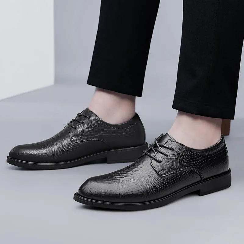 Men's Dress Oxford Fashion Lace Up Wedding Wingtip Pu Leather Casual Anti-Slip Rubber Sole Slip Resistant Block Heel Shoe