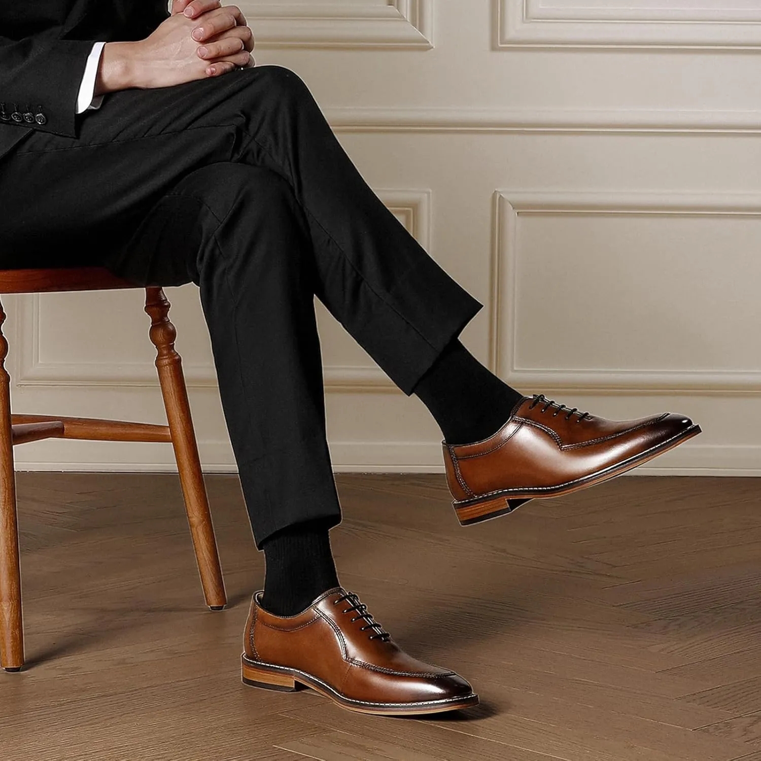Men's Dress Shoes Genuine Leather Oxford for Men Classic Comfortable Formal Business lace up No Creases Mens Dress Shoes