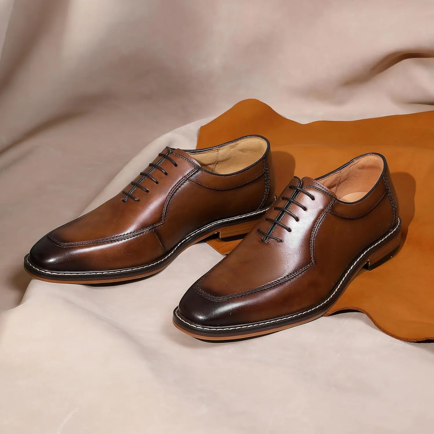 Men's Dress Shoes Genuine Leather Oxford for Men Classic Comfortable Formal Business lace up No Creases Mens Dress Shoes