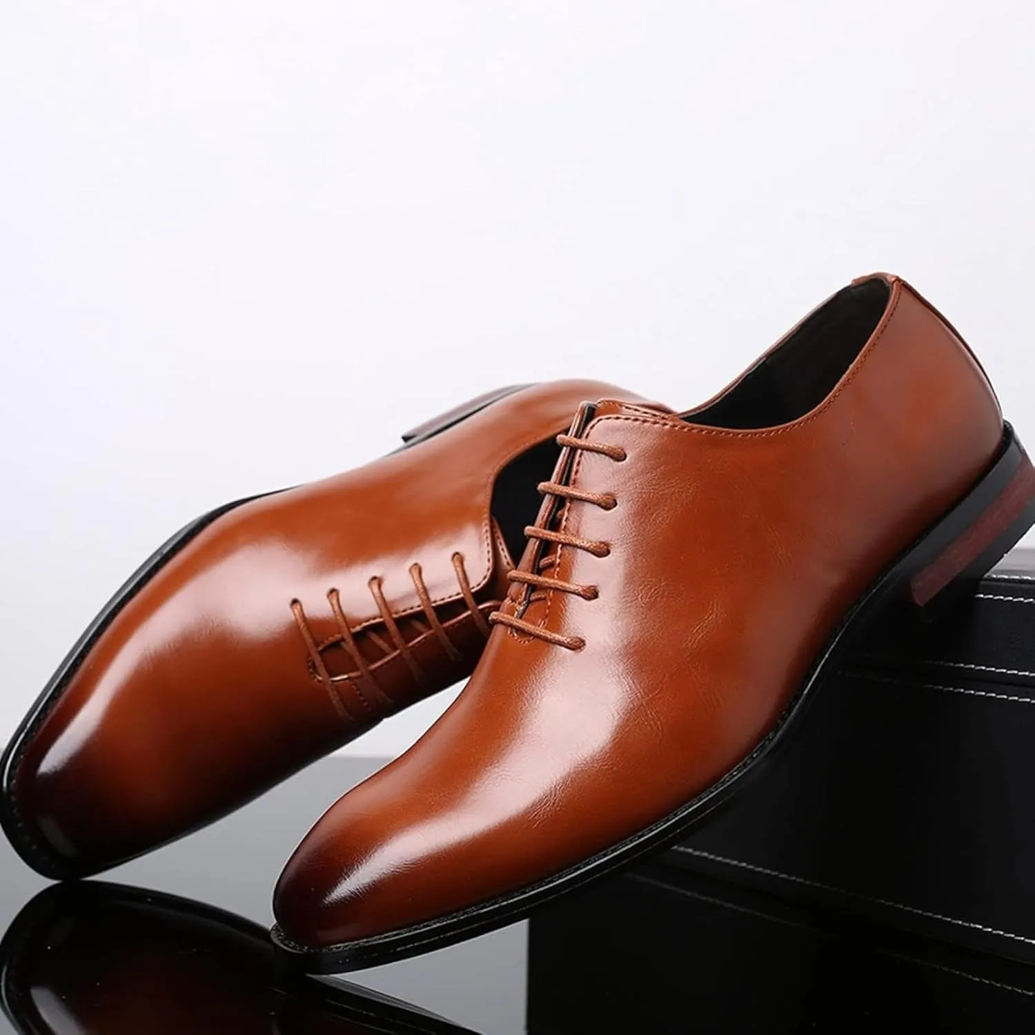 Men's Formal Shoes, Gentlemen's Wedding Parties, Oxford Shoes, Fashionable Low Top Lace up Business Shoes, Pointed Classic Leather Shoes