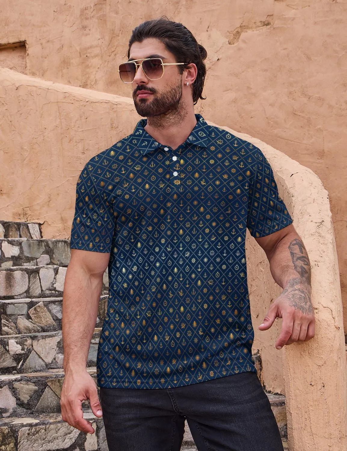 Mens Funny Polo Shirts, Short Sleeve Golf Shirts, Moisture Wicking Quick-Dry Business Casual Shirt for Men