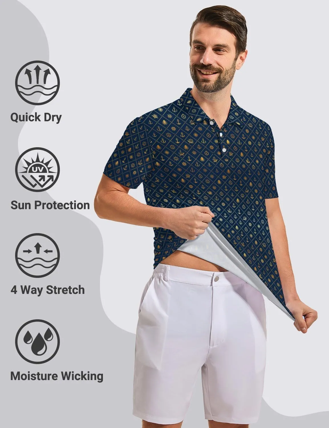 Mens Funny Polo Shirts, Short Sleeve Golf Shirts, Moisture Wicking Quick-Dry Business Casual Shirt for Men